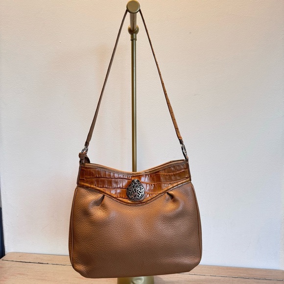 Brighton‎ Pebbled Leather Croc D244005 Embossed Shoulder Handbag Purse Tan - Picture 1 of 11